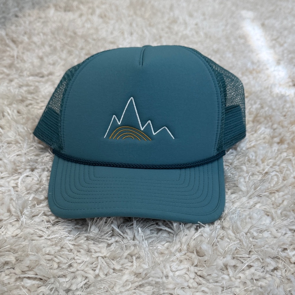 Patagonia Teal Green Trucker Hat with Mountain Embroidery